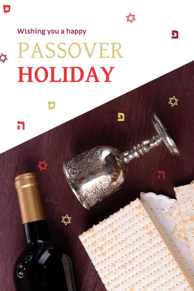 Template di design Wishing Lovely Passover Holiday With Wine And Matzo Postcard 4x6in Vertical