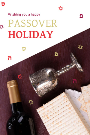 Wishing Lovely Passover Holiday With Wine And Matzo Postcard 4x6in Vertical Tasarım Şablonu