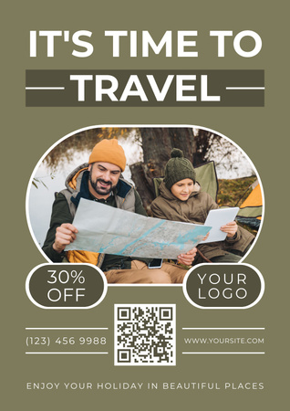 Hiking Tour for Family Offer on Green Poster Πρότυπο σχεδίασης