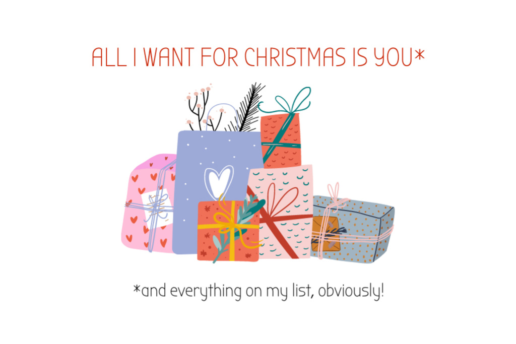 Exciting Christmas Greeting with Gifts And Wishes Postcard 4x6in – шаблон для дизайна