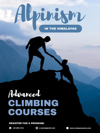Designvorlage Anzeige für qualifizierte Kletter- und Bergsteigerkurse für Poster US