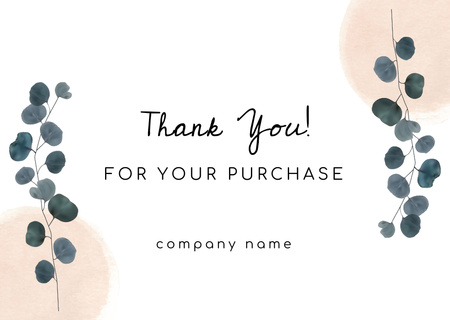 Thank You Phrase with Eucalyptus Round Leaves and Branches Card Tasarım Şablonu