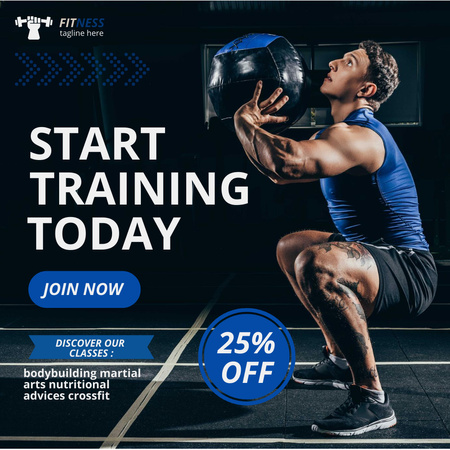 Platilla de diseño Fitness Club Promotions with Athlete Man Instagram