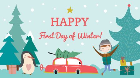 First day of winter with Happy Kid Title Design Template