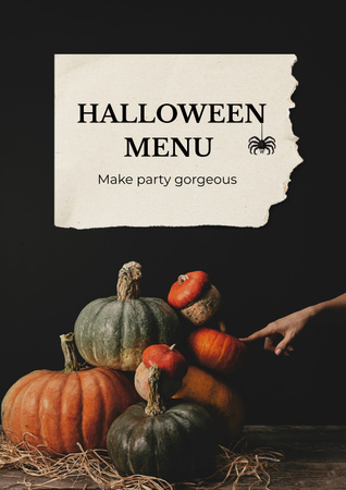 Designvorlage Halloween Menu Announcement with Ripe Pumpkins für Poster