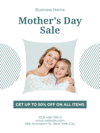 Designvorlage Verkaufsankündigung zum Muttertag mit lächelnder Mutter und Tochter für Poster US