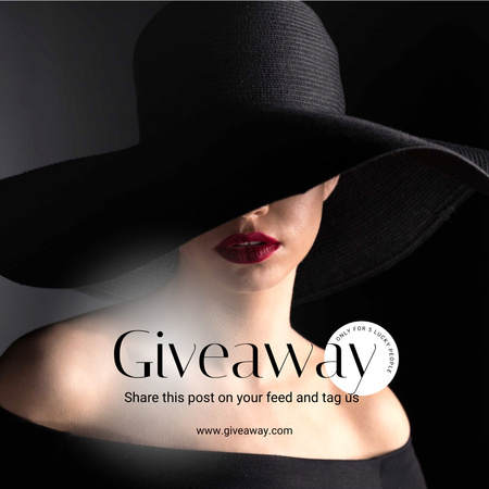 Modèle de visuel femme élégante en chapeau noir avec lèvres rouges - Instagram