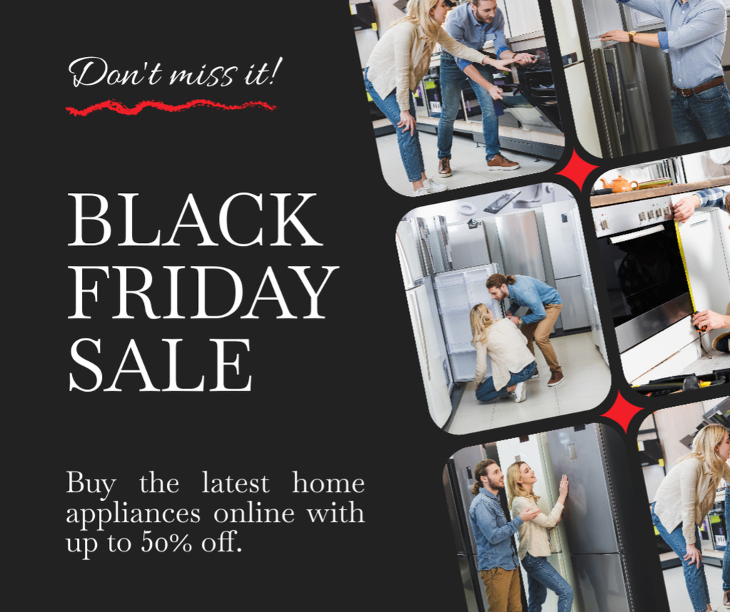 Black Friday Discounts on Home Appliance Facebook Design Template