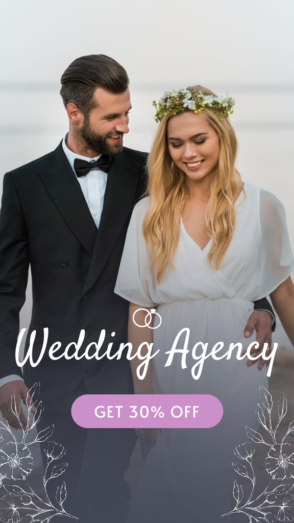 Discount on Wedding Agency Services with Newlyweds Instagram Story Modelo de Design
