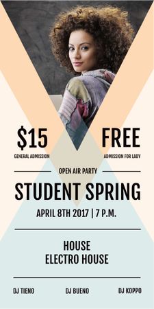 Open air student Party announcement with young girl Graphic Design Template