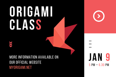 Origami Classes Invitation Paper Bird in Red Postcard 4x6in Design Template