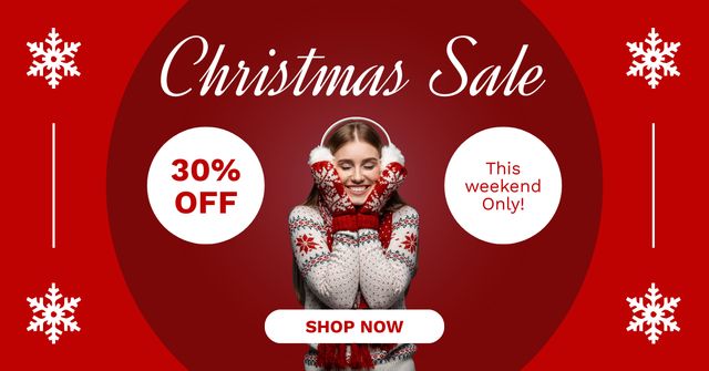 Platilla de diseño Christmas Sale of Warm Knitwear Red Facebook AD