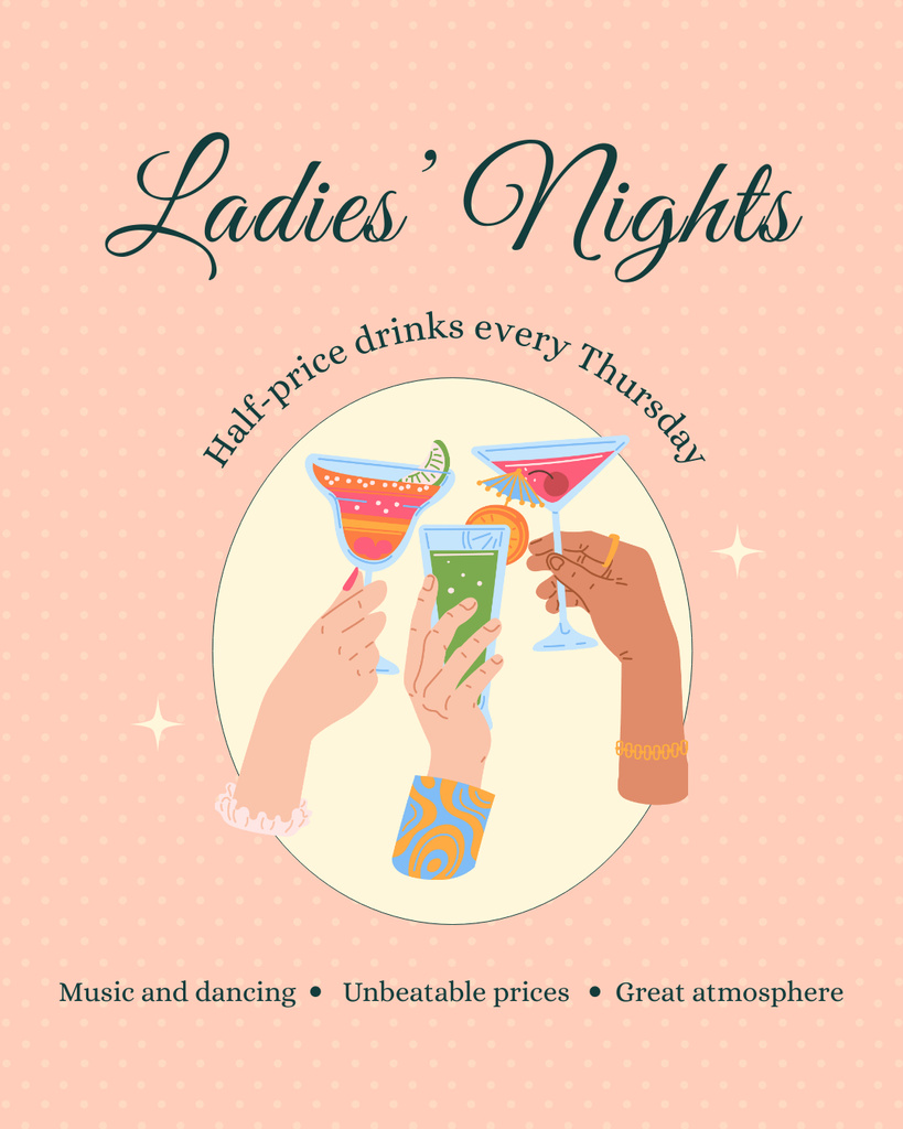 Announcement of Lady's Night with Signature Cocktails Instagram Post Vertical Design Template