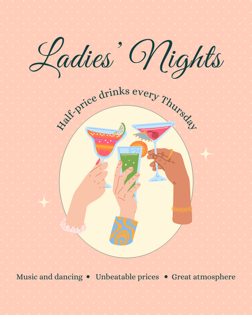 Announcement of Lady's Night with Signature Cocktails Instagram Post Vertical tervezősablon