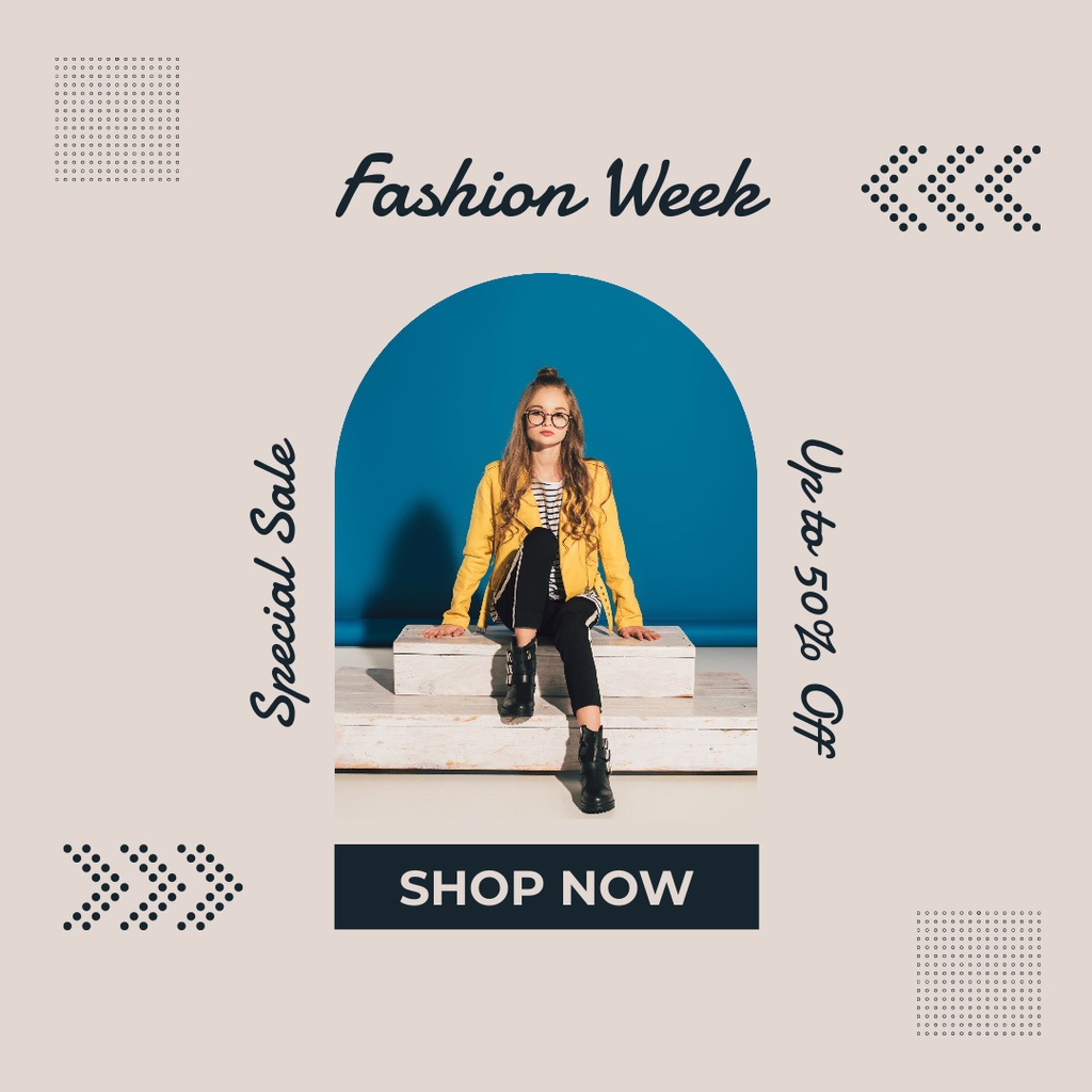 Fashion Week Ad with Stylish Girl Instagramデザインテンプレート