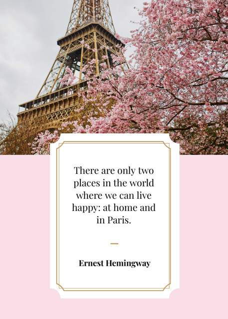 Ontwerpsjabloon van Postcard 5x7in Vertical van Marvelous Paris Travelling Inspiration Phrase With Eiffel Tower