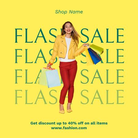 Fashion Sale with Girl with Shopping Bags Instagram Design Template