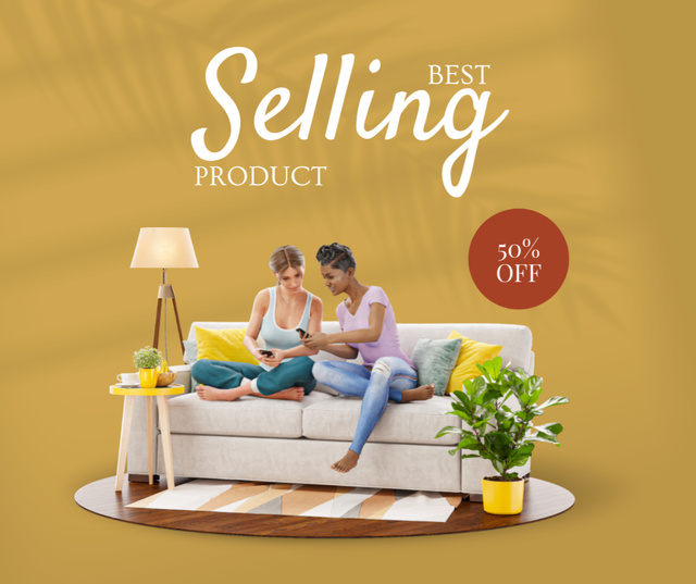 Selling Modern Sofa At Half Price Facebook Design Template