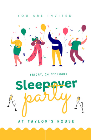 February Sleepover Party with Ballons Invitation 5.5x8.5in Design Template