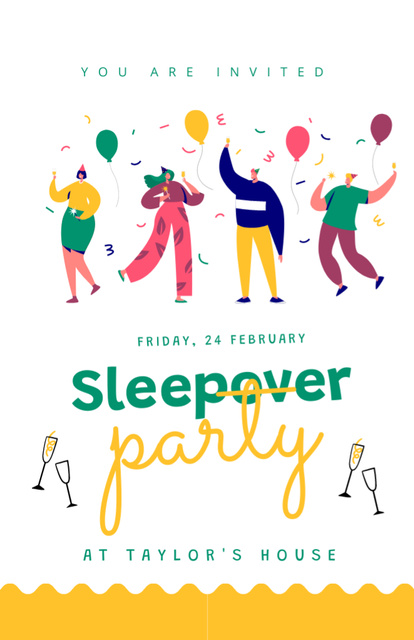 February Sleepover Party Offer Invitation 5.5x8.5in Design Template