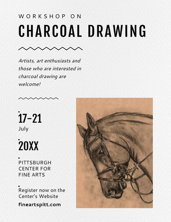 Designvorlage Drawing Workshop Announcement with Horse Image für Flyer 8.5x11in