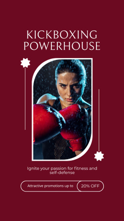 強い女性を起用したキックボクシング講座の広告 Instagram Storyデザインテンプレート
