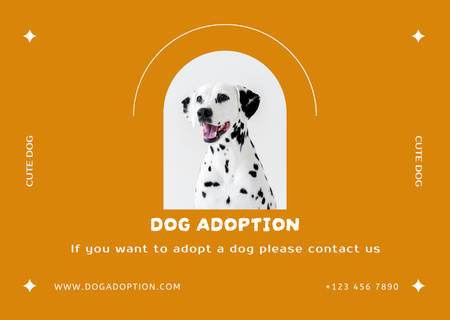 Anúncio de adoção de cachorro com dálmata em amarelo Flyer A6 Horizontal Modelo de Design