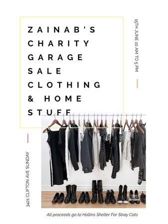 Charity Sale announcement Black Clothes on Hangers Poster US Design Template