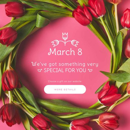 Rotating wreath of tulips on March 8 Animated Post tervezősablon