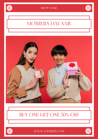 Mom and Daughter holding Mother's Day Gifts Poster Design Template