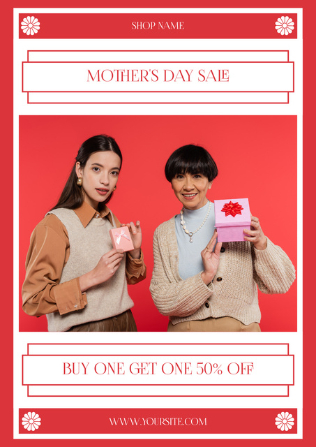Platilla de diseño Mom and Daughter holding Mother's Day Gifts Poster
