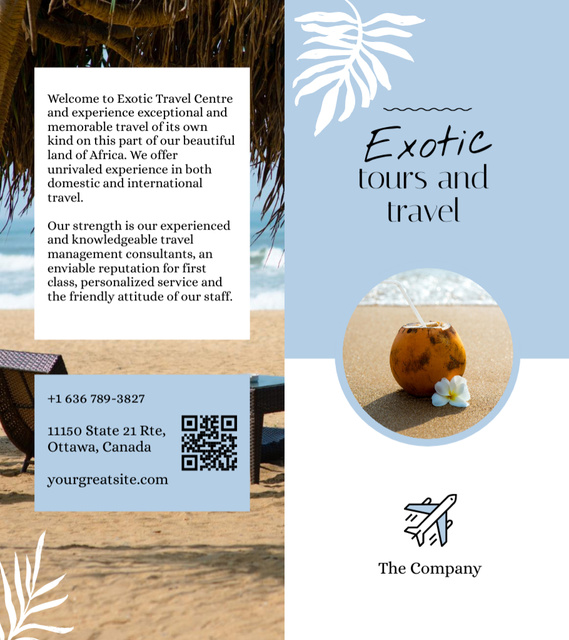 Exotic Vacations Center Services Promotion Brochure 9x8in Bi-fold Modelo de Design