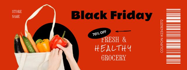 Grocery Sale on Black Friday in Red Coupon Design Template