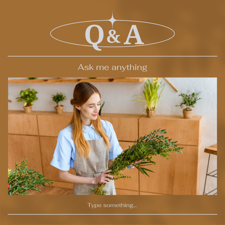 Plantilla de diseño de Serie de preguntas y respuestas con mujer florista Instagram 
