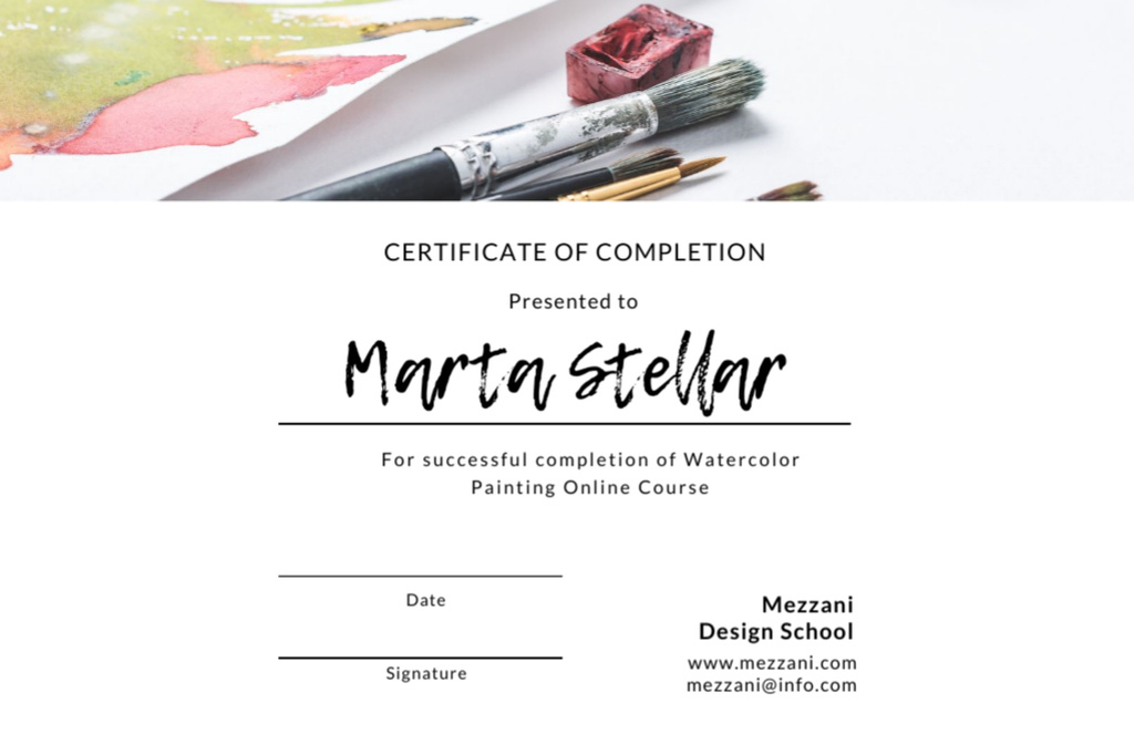 Watercolor Online Course Completion Confirmation Certificate 5.5x8.5in Modelo de Design