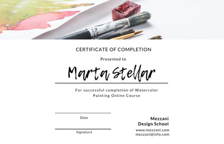 Watercolor Online Course Completion confirmation Certificate 5.5x8.5in Šablona návrhu