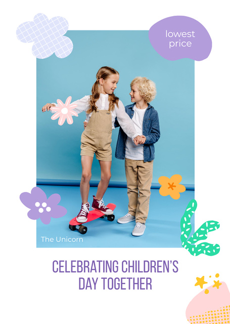 Plantilla de diseño de Happy Boy and Girl Celebrating Children's Day Postcard A6 Vertical 