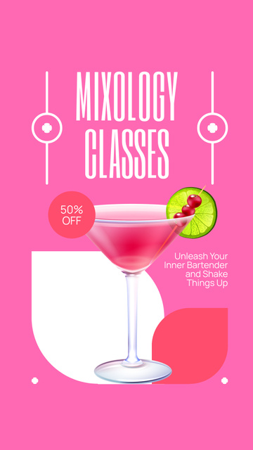 Drink Mixology Classes with Cute Pink Cocktail Instagram Storyデザインテンプレート