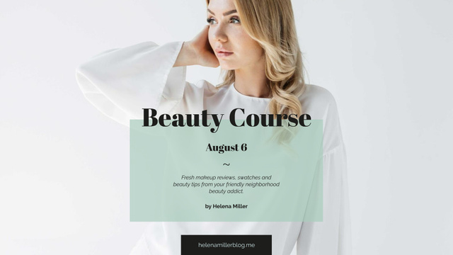 Beauty Course Ad with Attractive Woman in White FB event cover Modelo de Design