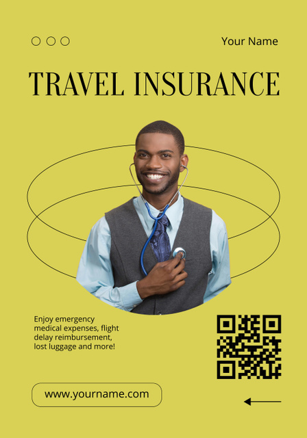 Travel Insurance Offer on Yellow Poster 28x40in Šablona návrhu