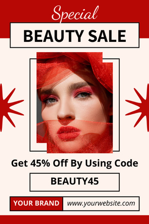 Sale Announcement with Beautiful Woman in Red Veil Tumblr Modelo de Design