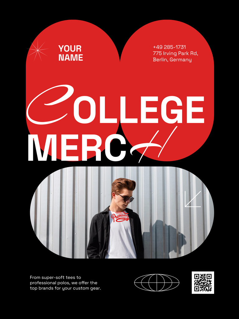 Ontwerpsjabloon van Poster 36x48in van Offer Modern College Merch with Guy in Sunglasses