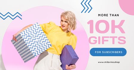 Blog Promotion Woman Holding Presents Facebook AD Design Template