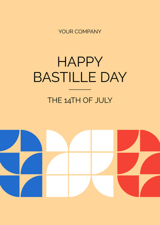 Bastille Day Announcement Beige Postcard A6 Vertical Design Template