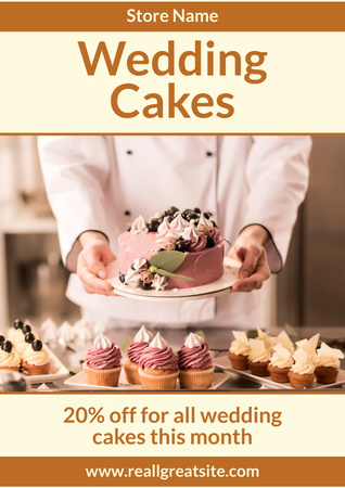 Bakery Ad with Confectioner Holding Wedding Cake Poster Design Template