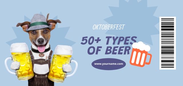 Oktoberfest Celebration with Funny Dog with Beer Coupon Din Large Design Template