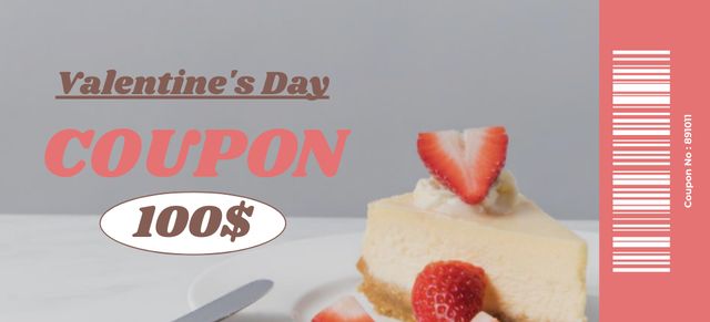 Valentine's Day Gift Voucher with Delicious Cheesecake Coupon 3.75x8.25in Šablona návrhu