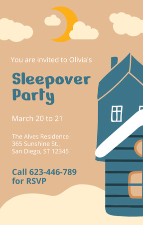 Sleepover Party Invitation with House Invitation 4.6x7.2in Design Template