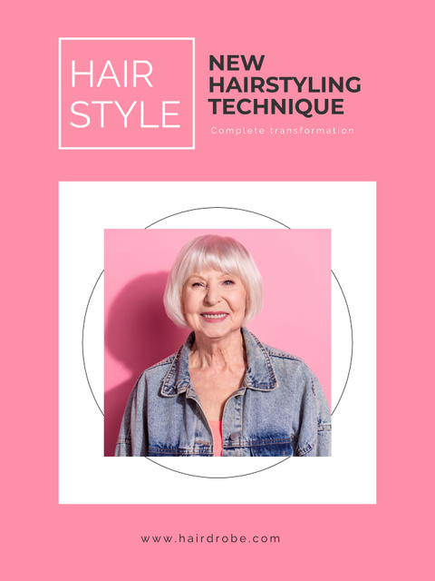 New Hairstyling Technique Ad with Senior Woman Poster 36x48in Design Template