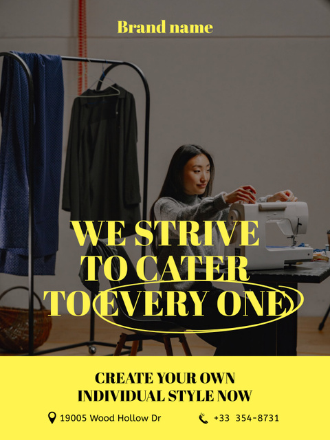 Clothes Offer with Woman Tailor in Workshop Poster USデザインテンプレート